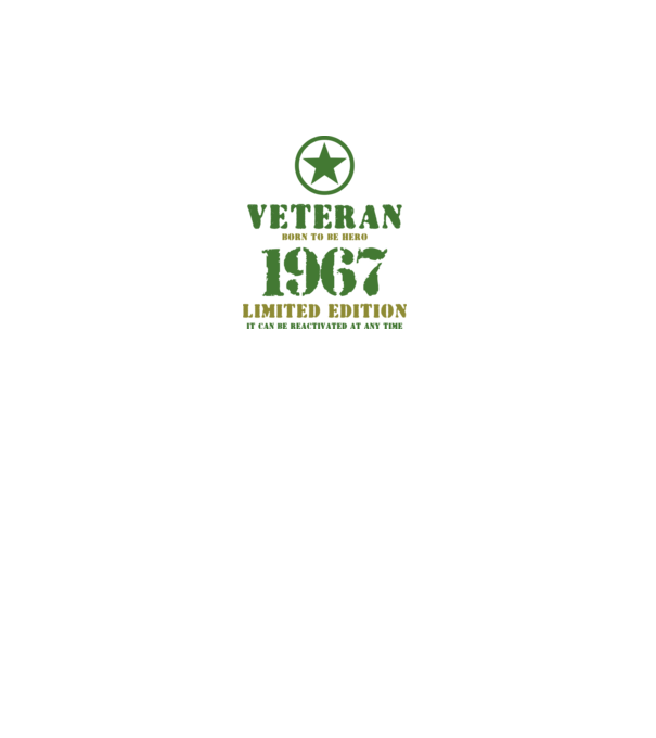 VETERAN, BORN TO BE HERO, SZÜLETÉSNAPI ÉVSZÁM FELIRATTAL 1967 minta fehér pólón
