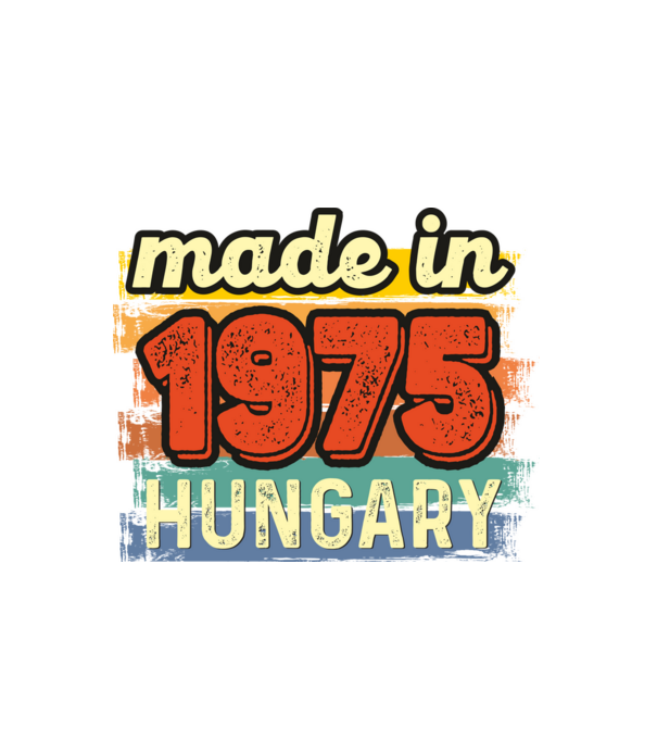 made in hungary felirat, retro évszám, grunge stílus, 1975 minta fehér pólón