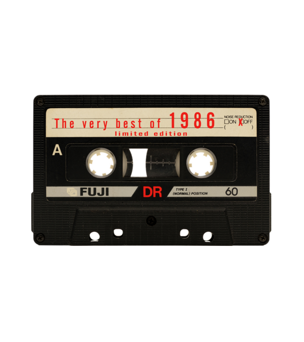 retro audio kazetta, best of the year, születésnapi magnókazetta, 1986 minta fehér pólón