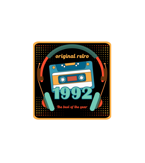 original retro audió kazetta, füles, régi magnókazetta évszámmal. 1992 minta fehér pólón