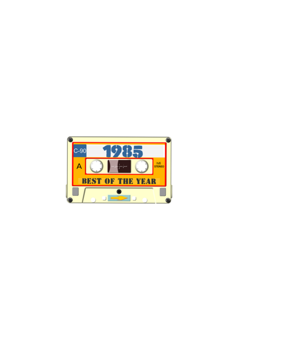 retro születésnapi audio kazetta, magnókazetta, best of the year 1985 minta fekete pólón