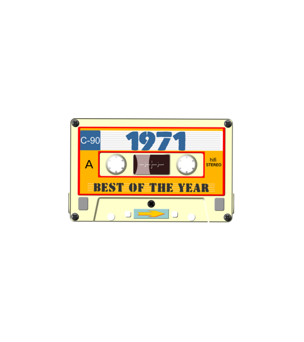 retro születésnapi audio kazetta, magnókazetta, best of the year 1971 minta fekete pólón