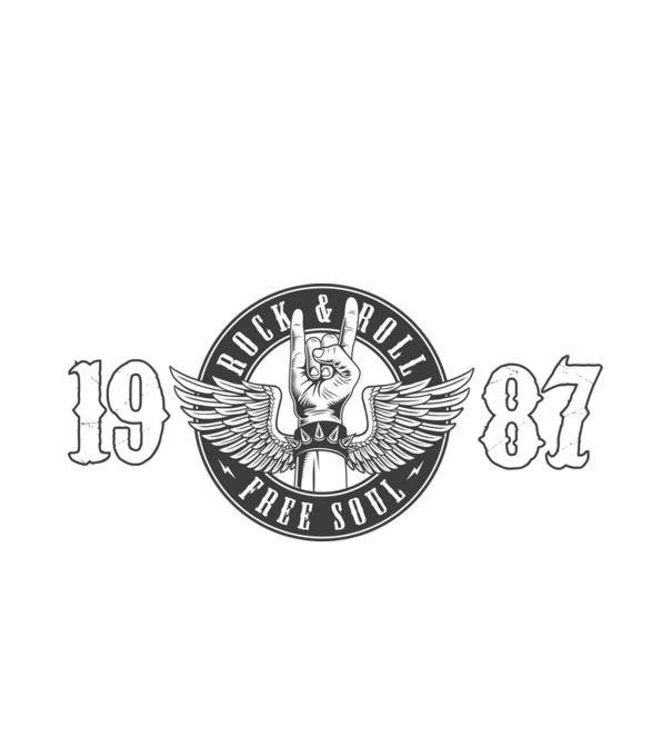 ROCK AND ROLL FREE SOUL ÉVSZÁM, ROCKER SZÜLETÉSNAP, 1987 minta fehér pólón