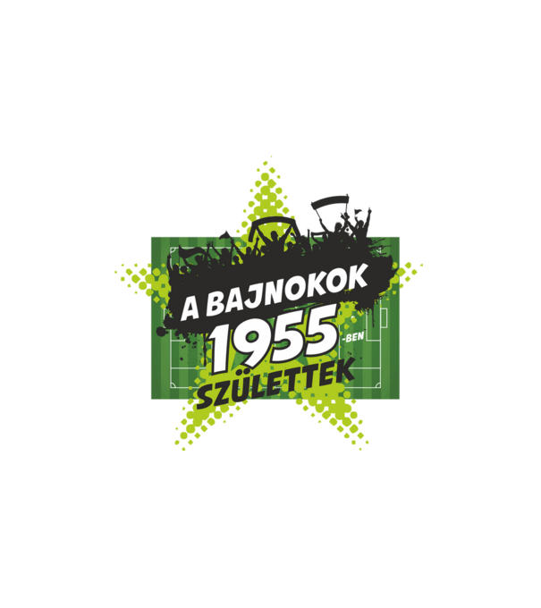 A BAJNOKOK 1955-BEN SZÜLETTEK SZÜLINAPI FOCIS PÓLÓ MINTA minta fehér pólón