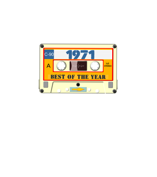 retro születésnapi audio kazetta, magnókazetta, best of the year 1971 minta fekete pólón