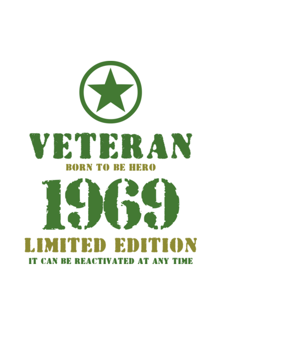 VETERAN, BORN TO BE HERO, SZÜLETÉSNAPI ÉVSZÁM FELIRATTAL 1969 minta fekete pólón