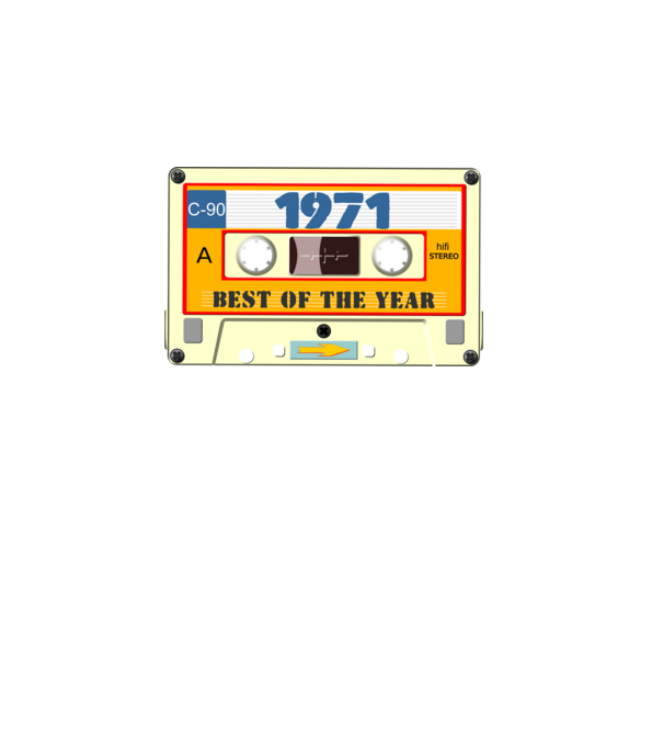 retro születésnapi audio kazetta, magnókazetta, best of the year 1971 minta sötétkék pólón