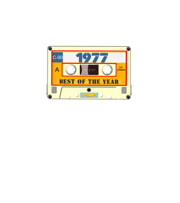 retro születésnapi audio kazetta, magnókazetta, best of the year 1977 minta fekete pólón