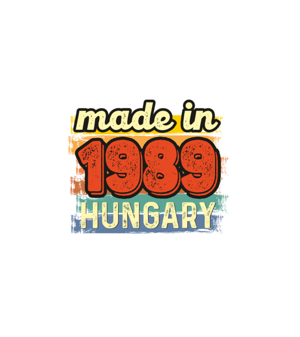 made in hungary felirat, retro évszám, grunge stílus, 1989 minta fehér pólón