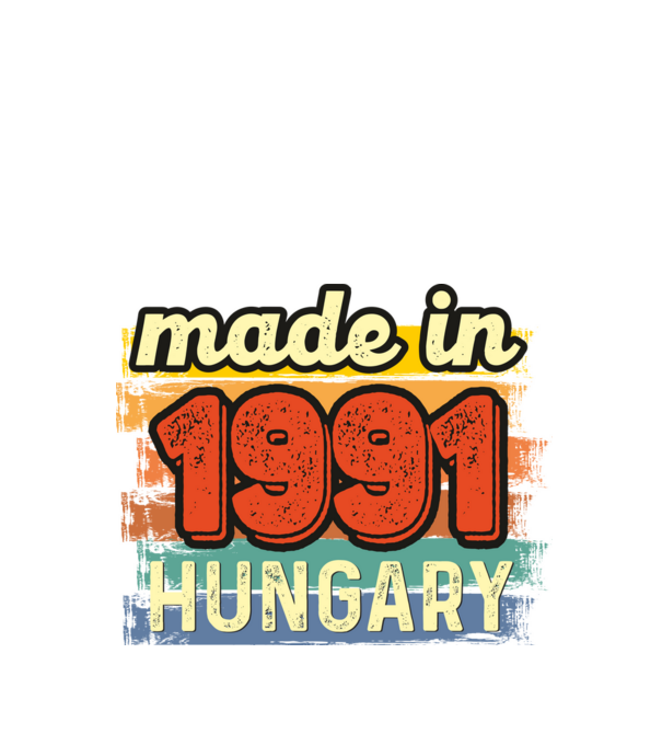 made in hungary felirat, retro évszám, grunge stílus, 1991 minta fekete pólón
