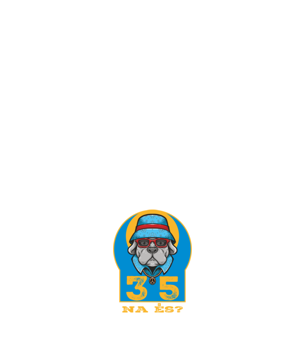 na és 35 éves születésnap, cool kutya sapkában minta sötétkék pólón