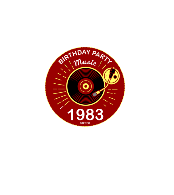 BIRTHDAY PARTY MUSIC, BAKELIT LEMEZJÁTSZÓ 1983 STEREO minta sötétkék pólón