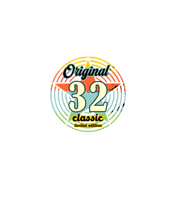 original classic, limited edition, születésnapi embléma, 32 éves minta fekete pólón