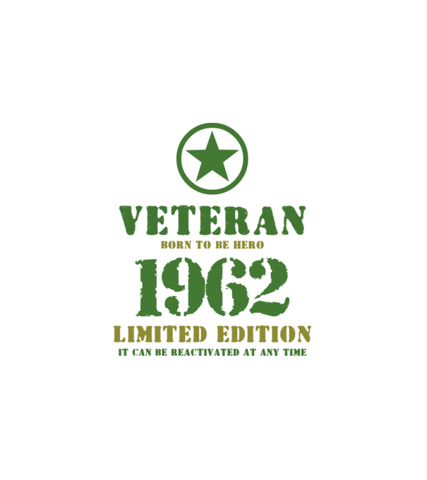 VETERAN, BORN TO BE HERO, SZÜLETÉSNAPI ÉVSZÁM FELIRATTAL 1962 minta fehér pólón