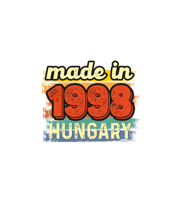 made in hungary felirat, retro évszám, grunge stílus, 1998 minta fehér pólón
