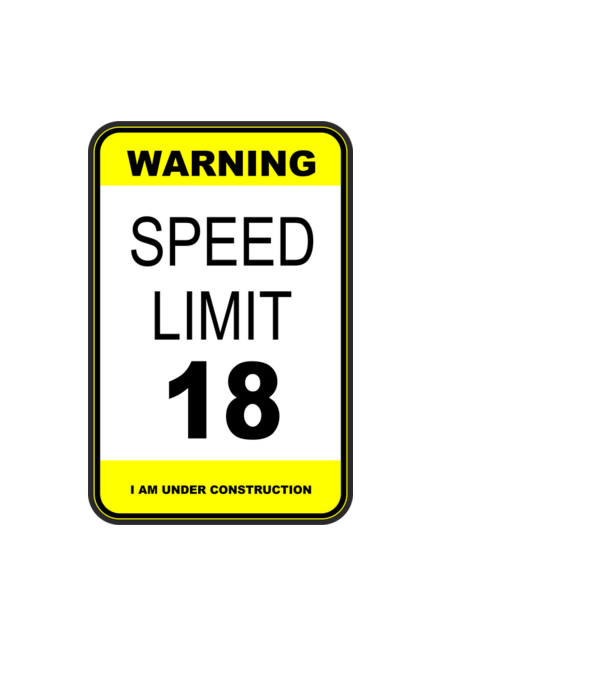 warning speed limit 18, under construction minta fekete pólón
