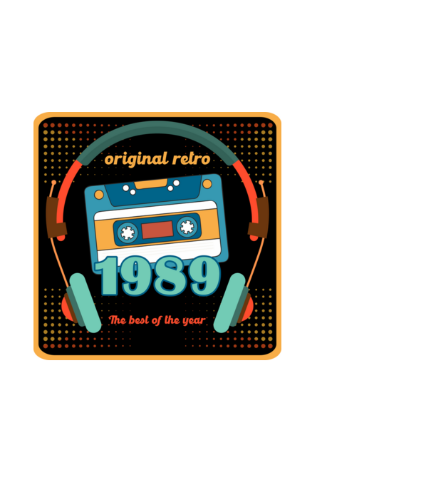 original retro audió kazetta, füles, régi magnókazetta évszámmal. 1989 minta világoskék pólón