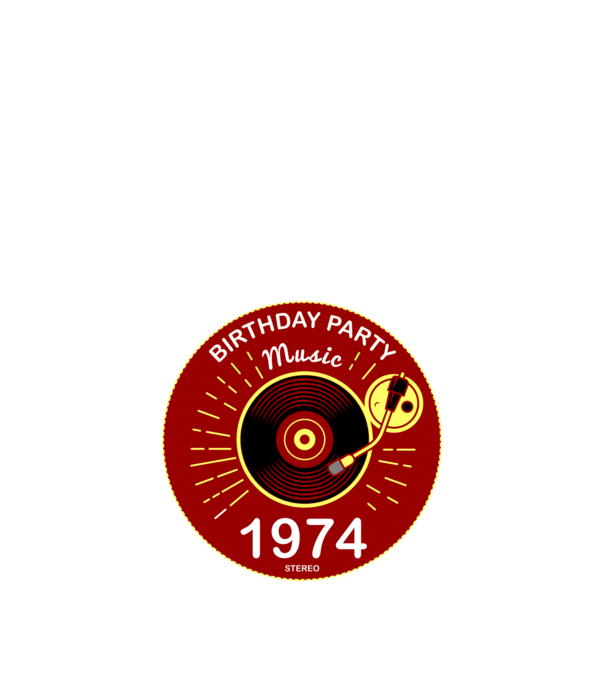 BIRTHDAY PARTY MUSIC, BAKELIT LEMEZJÁTSZÓ 1974 STEREO minta fekete pólón