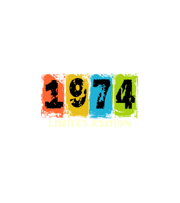 grunge évszám, limited edition felirattal, születésnapi dátum, 1974 minta fehér pólón