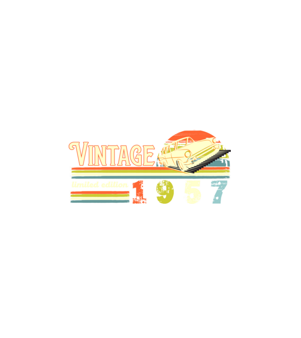 vintage, limited edidtion, retro születésnapi felirat, évszám veterán autóval, 1957 minta fehér pólón