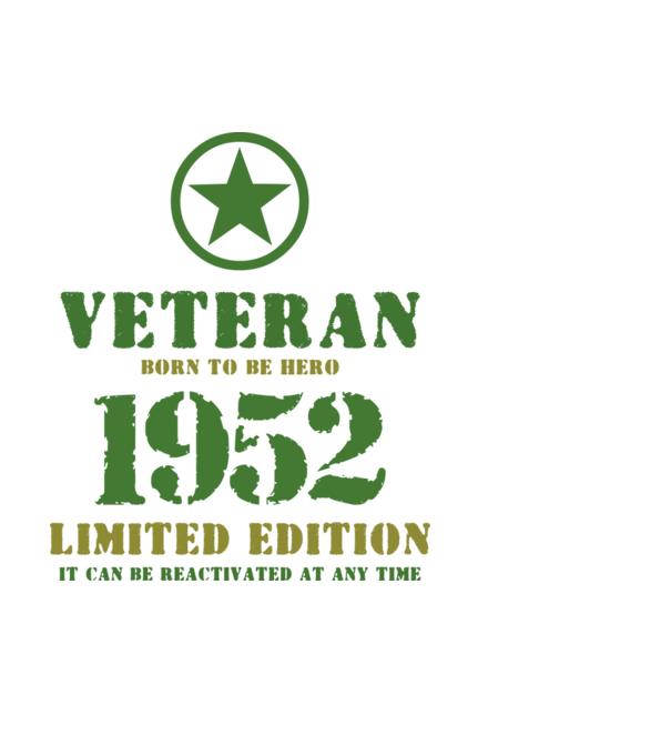 VETERAN, BORN TO BE HERO, SZÜLETÉSNAPI ÉVSZÁM FELIRATTAL 1952 minta fekete pólón