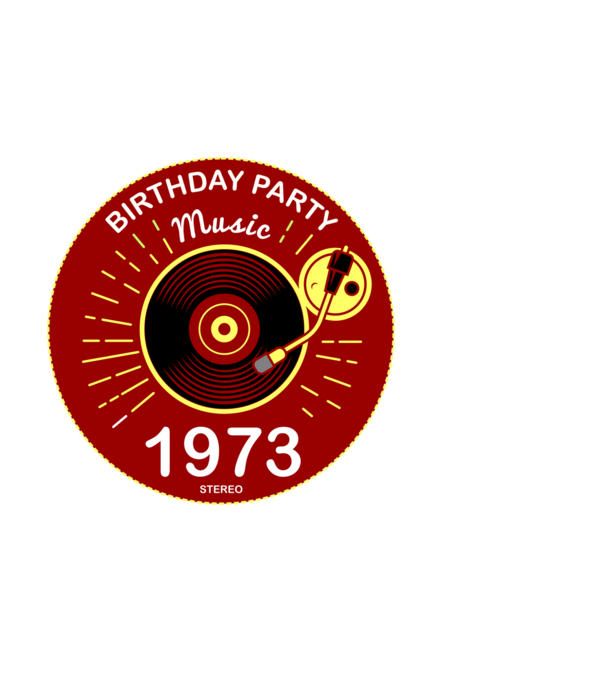 BIRTHDAY PARTY MUSIC, BAKELIT LEMEZJÁTSZÓ 1973 STEREO minta fekete pólón