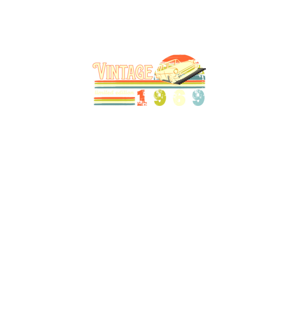vintage, limited edidtion, retro születésnapi felirat, évszám veterán autóval, 1969 minta fekete pólón