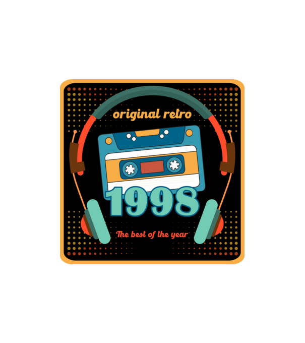 original retro audió kazetta, füles, régi magnókazetta évszámmal. 1998 minta homokszín pólón