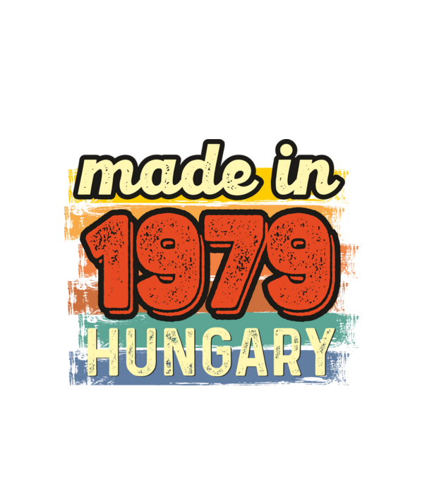 made in hungary felirat, retro évszám, grunge stílus, 1979 minta fehér pólón