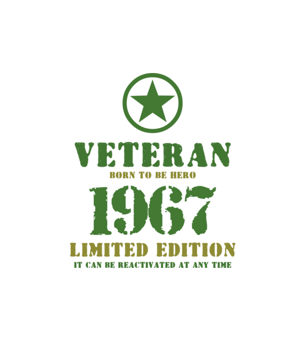VETERAN, BORN TO BE HERO, SZÜLETÉSNAPI ÉVSZÁM FELIRATTAL 1967 minta fehér pólón