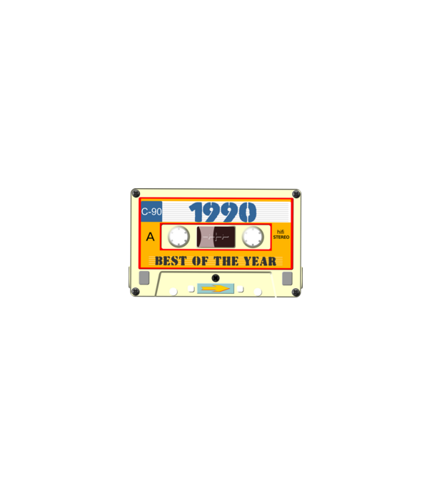retro születésnapi audio kazetta, magnókazetta, best of the year 1990 minta homokszín pólón