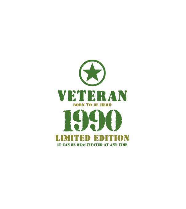 VETERAN, BORN TO BE HERO, SZÜLETÉSNAPI ÉVSZÁM FELIRATTAL 1990 minta fehér pólón
