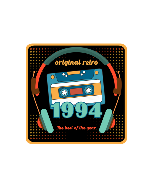 original retro audió kazetta, füles, régi magnókazetta évszámmal. 1994 minta fehér pólón