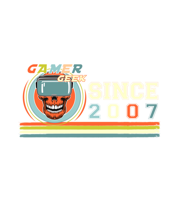 gamer geek since 2007, kocka, játékos, születésnap minta fehér pólón