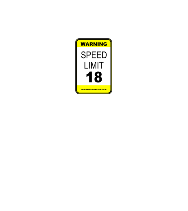 warning speed limit 18, under construction minta királykék pólón