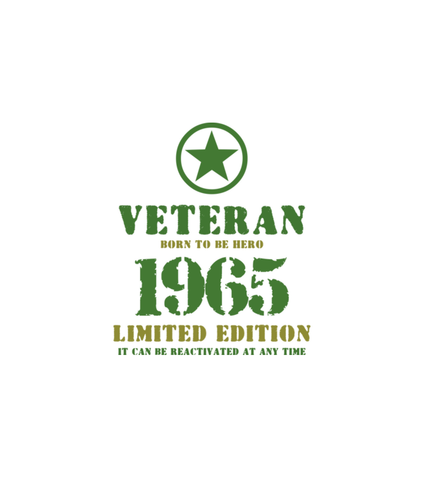 VETERAN, BORN TO BE HERO, SZÜLETÉSNAPI ÉVSZÁM FELIRATTAL 1965 minta fehér pólón