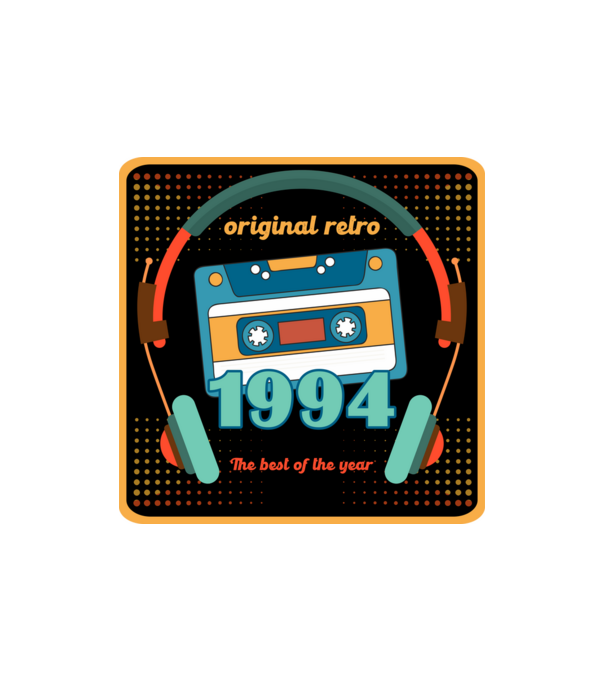 original retro audió kazetta, füles, régi magnókazetta évszámmal. 1994 minta homokszín pólón