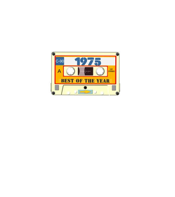 retro születésnapi audio kazetta, magnókazetta, best of the year 1975 minta fehér pólón