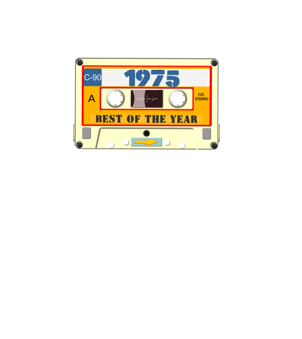 retro születésnapi audio kazetta, magnókazetta, best of the year 1975 minta fehér pólón