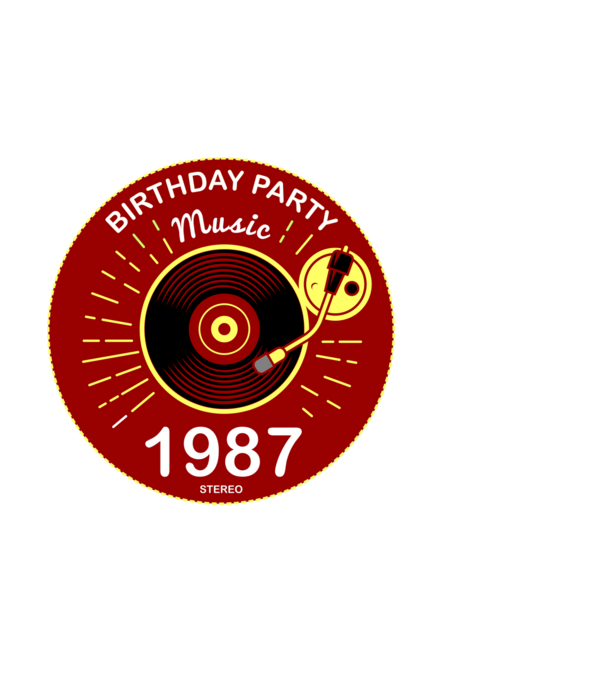 BIRTHDAY PARTY MUSIC, BAKELIT LEMEZJÁTSZÓ 1987 STEREO minta fekete pólón