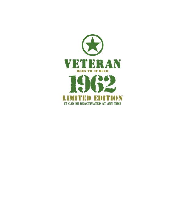 VETERAN, BORN TO BE HERO, SZÜLETÉSNAPI ÉVSZÁM FELIRATTAL 1962 minta fekete pólón