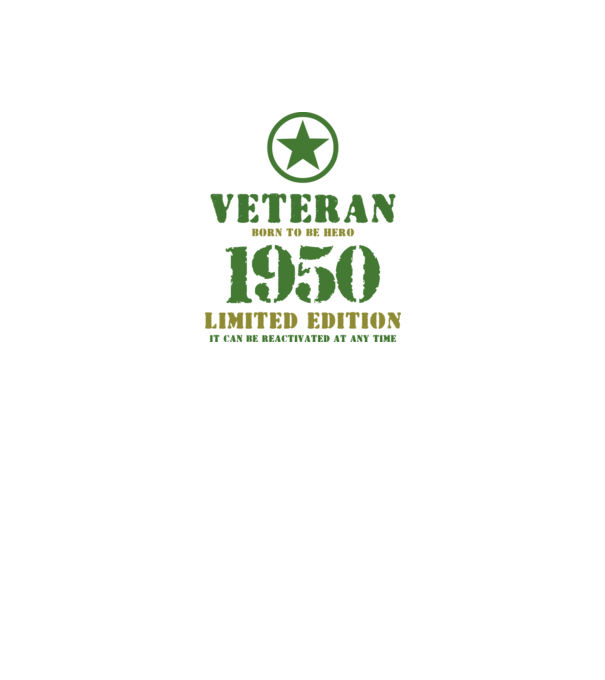 VETERAN, BORN TO BE HERO, SZÜLETÉSNAPI ÉVSZÁM FELIRATTAL 1950 minta fekete pólón
