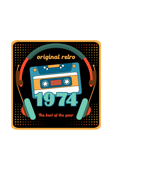 original retro audió kazetta, füles, régi magnókazetta évszámmal. 1974 minta fekete pólón
