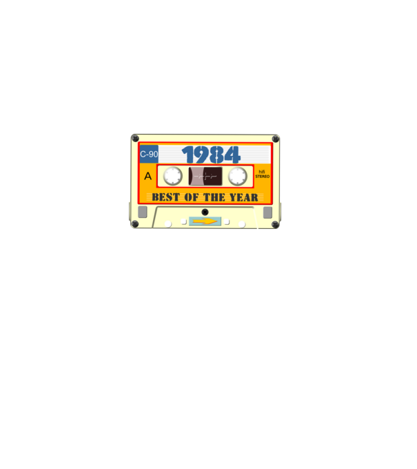 retro születésnapi audio kazetta, magnókazetta, best of the year 1984 minta fehér pólón