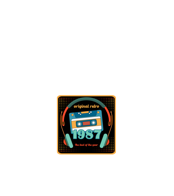 original retro audió kazetta, füles, régi magnókazetta évszámmal. 1987 minta fehér pólón