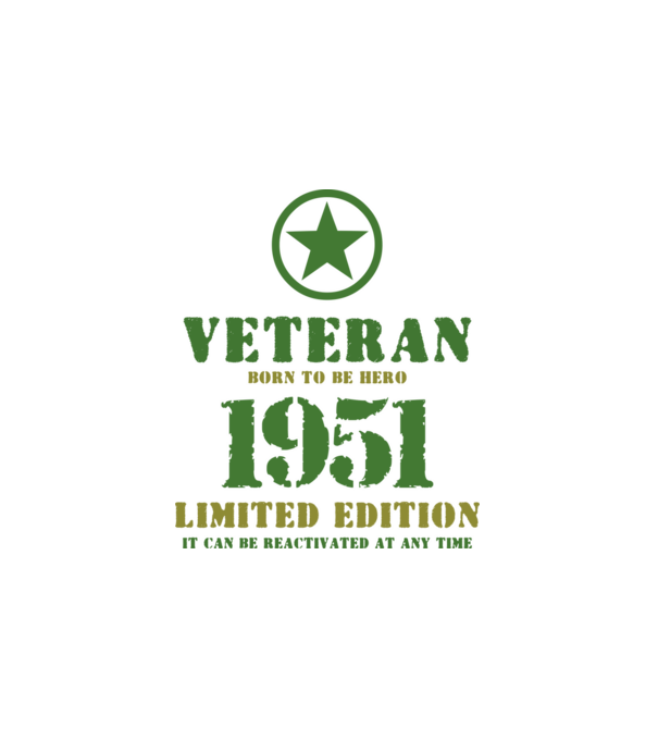 VETERAN, BORN TO BE HERO, SZÜLETÉSNAPI ÉVSZÁM FELIRATTAL 1951 minta fehér pólón