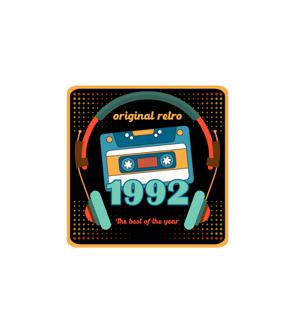 original retro audió kazetta, füles, régi magnókazetta évszámmal. 1992 minta fehér pólón