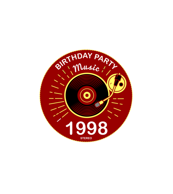 BIRTHDAY PARTY MUSIC, BAKELIT LEMEZJÁTSZÓ 1998 STEREO minta fehér pólón