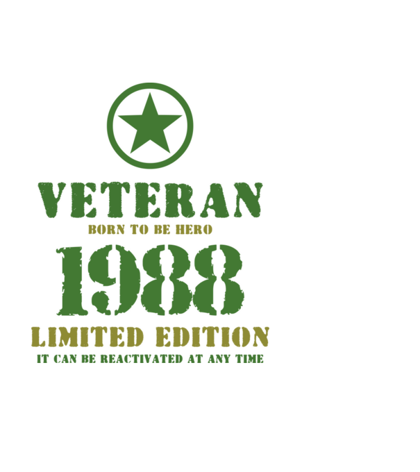 VETERAN, BORN TO BE HERO, SZÜLETÉSNAPI ÉVSZÁM FELIRATTAL 1988 minta fekete pólón