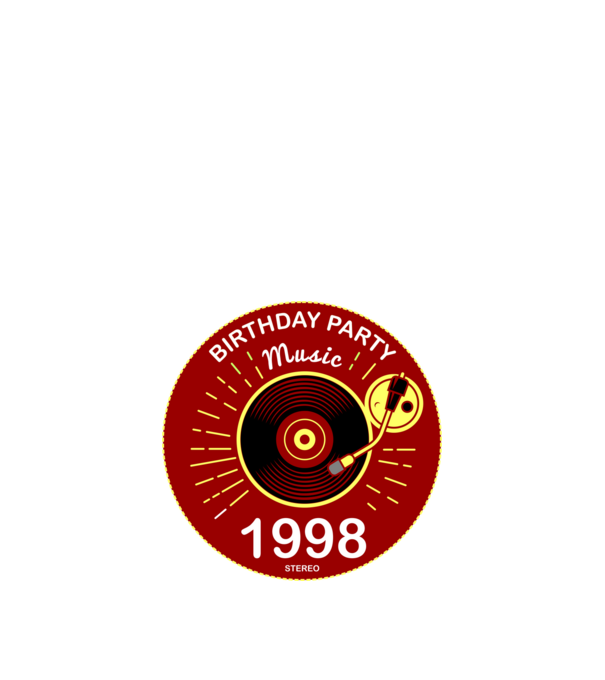 BIRTHDAY PARTY MUSIC, BAKELIT LEMEZJÁTSZÓ 1998 STEREO minta fekete pólón